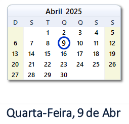 9 Abril 2025 calendario