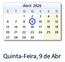 9 Abril 2026 calendario