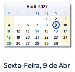 9 Abril 2027 calendario