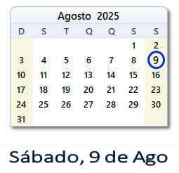9 Agosto 2025 calendario
