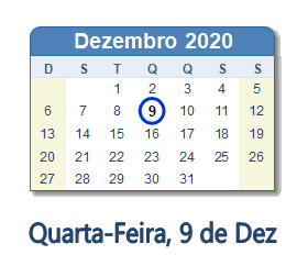 9 Dezembro 2020 calendario