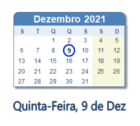 9 Dezembro 2021 calendario