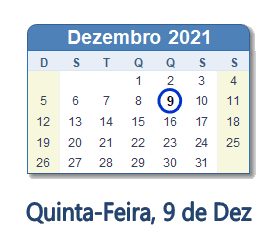 9 Dezembro 2021 calendario