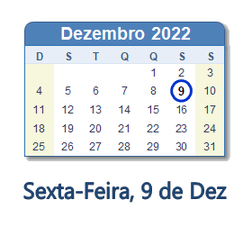 9 Dezembro 2022 calendario