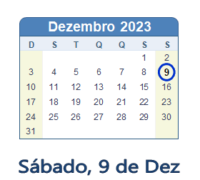9 Dezembro 2023 calendario