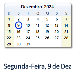 9 Dezembro 2024 calendario