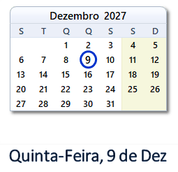 9 Dezembro 2027 calendario