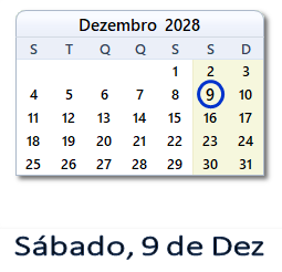 9 Dezembro 2028 calendario