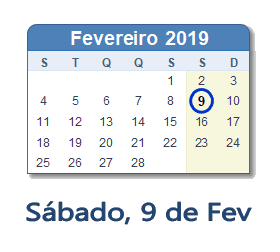 9 Fevereiro 2019 calendario