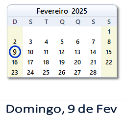 9 Fevereiro 2025 calendario