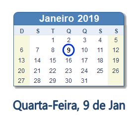 9 Janeiro 2019 calendario