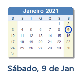 9 Janeiro 2021 calendario