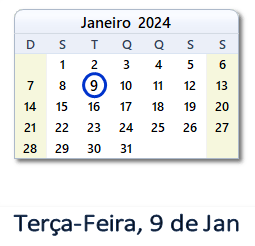 9 Janeiro 2024 calendario