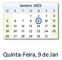 9 Janeiro 2025 calendario