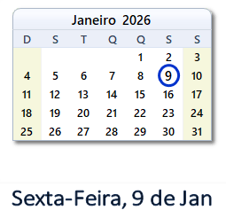 9 Janeiro 2026 calendario
