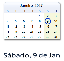9 Janeiro 2027 calendario
