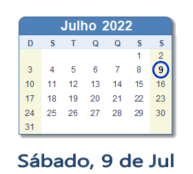 9 Julho 2022 calendario