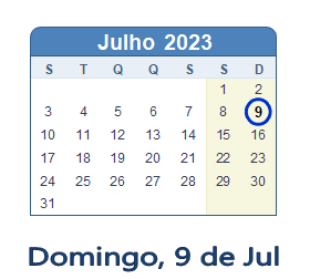 9 Julho 2023 calendario