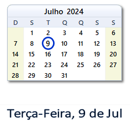 9 Julho 2024 calendario