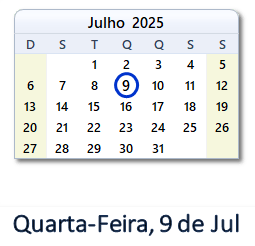 9 Julho 2025 calendario