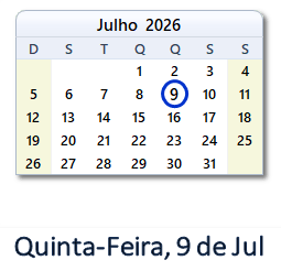 9 Julho 2026 calendario