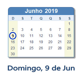 9 Junho 2019 calendario