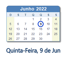 9 Junho 2022 calendario