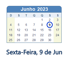 9 Junho 2023 calendario