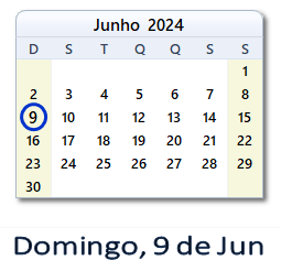 9 Junho 2024 calendario