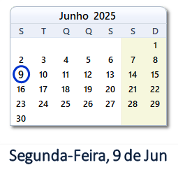 9 Junho 2025 calendario