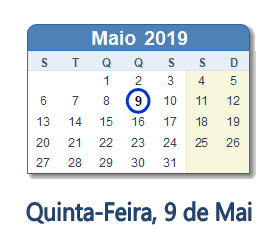 9 Maio 2019 calendario