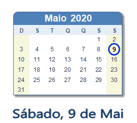 9 Maio 2020 calendario