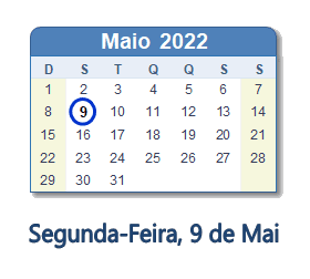 9 Maio 2022 calendario
