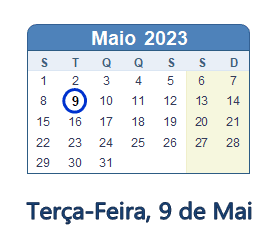 9 Maio 2023 calendario
