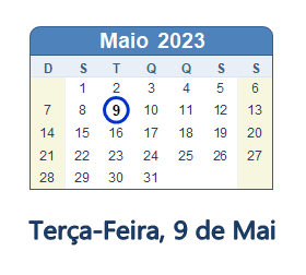 9 Maio 2023 calendario