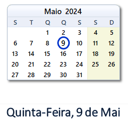 9 Maio 2024 calendario