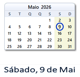 9 Maio 2026 calendario