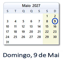 9 Maio 2027 calendario
