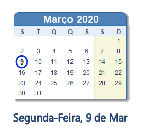 9 Março 2020 calendario
