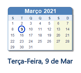9 Março 2021 calendario