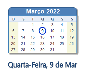 9 Março 2022 calendario