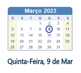 9 Março 2023 calendario