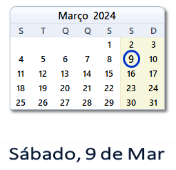 9 Março 2024 calendario