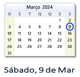 9 Março 2024 calendario