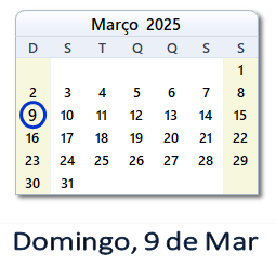 9 Março 2025 calendario