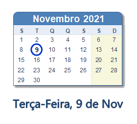 9 Novembro 2021 calendario