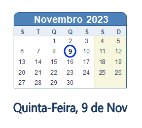 9 Novembro 2023 calendario
