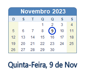 9 Novembro 2023 calendario