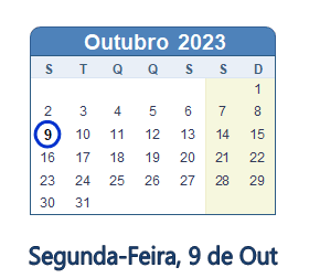 9 Outubro 2023 calendario