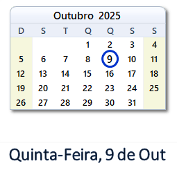 9 Outubro 2025 calendario